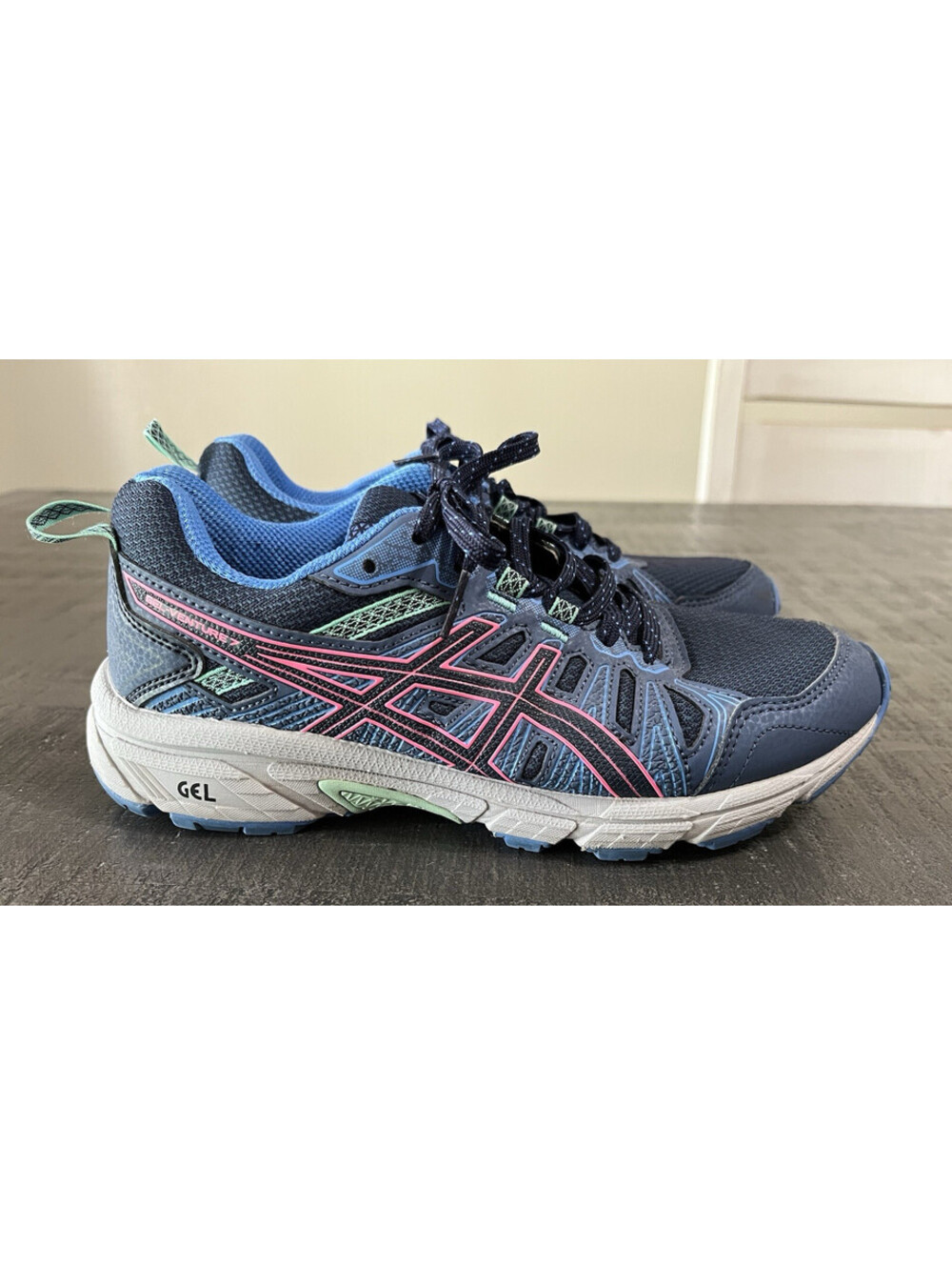 Asics Gel Venture 7 Sz 7.5 Womens Blue Pink 1012A476 Trail Running Shoe Sneaker